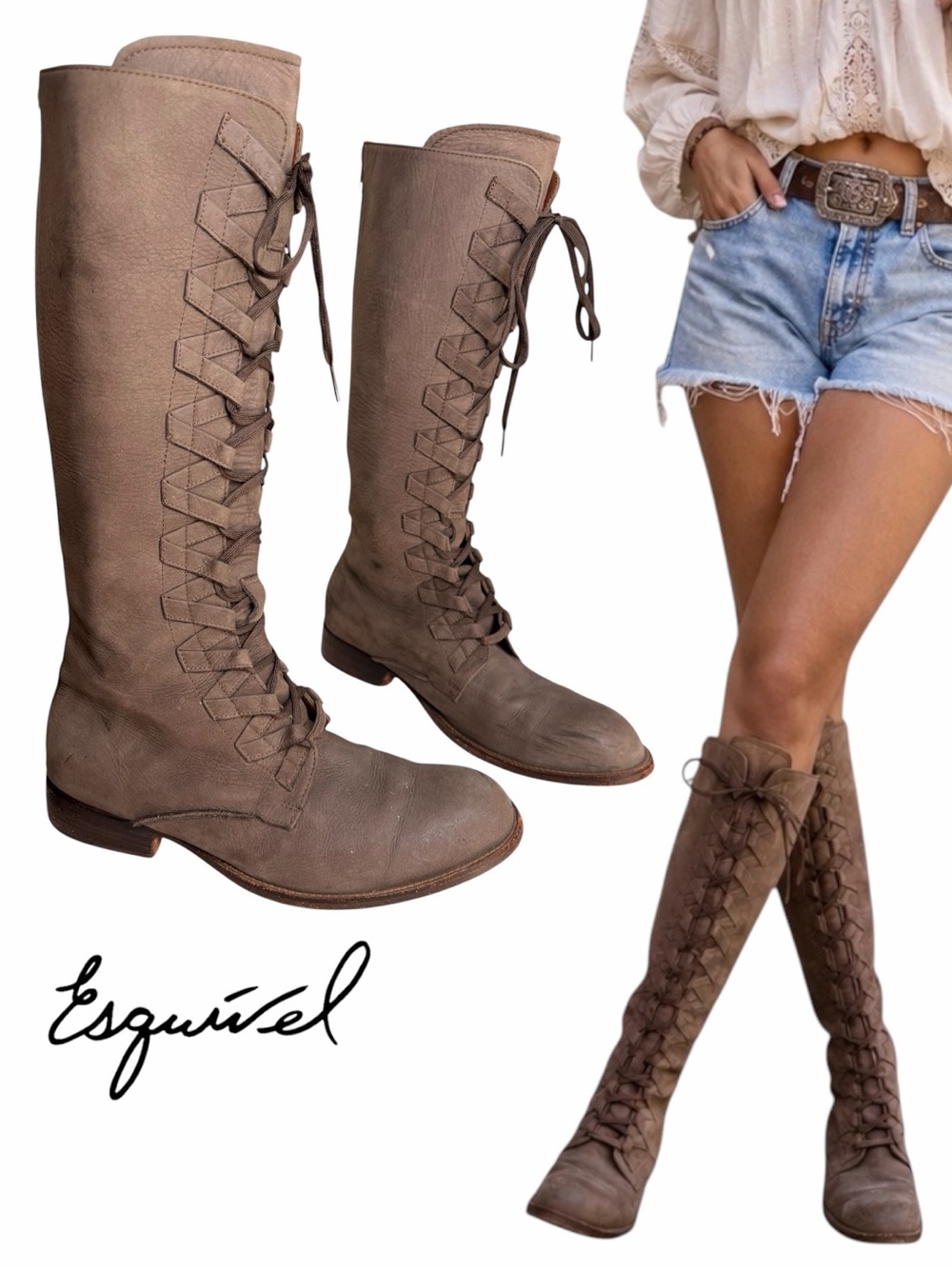 Esquivel J Boot 9.5 Brown Leather Tall Lace Up Handmade Boots
